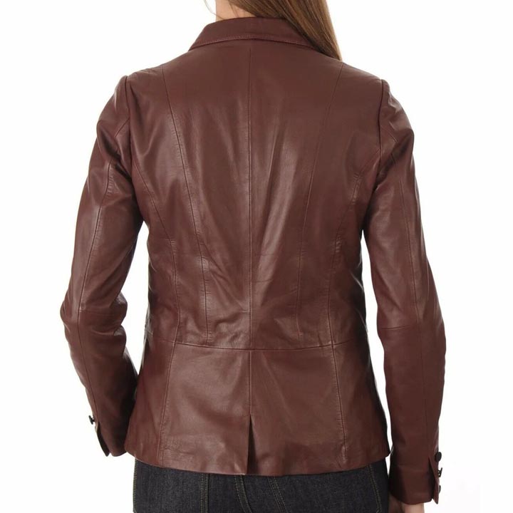 Women's Brown Lambskin Leather Blazer - AMSEL LEATHERS