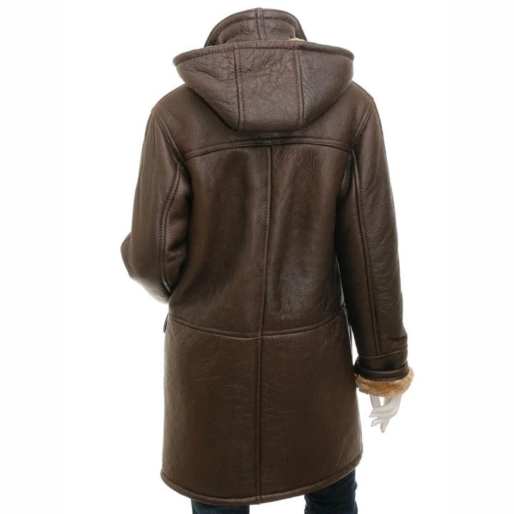 Women's Brown Sheepskin Duffle Coat - AMSEL LEATHERS