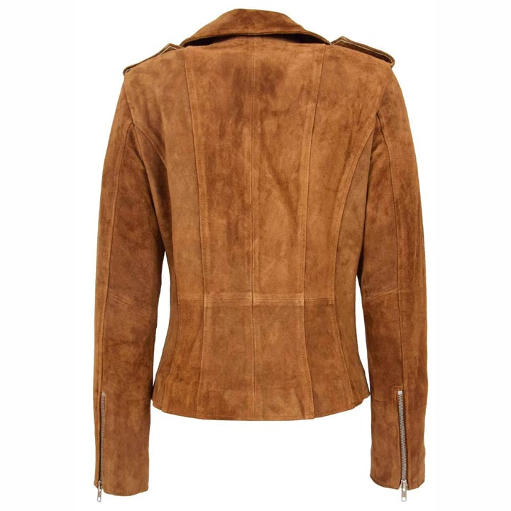 Women's Brown Suede Leather Biker Jacket - AMSEL LEATHERS