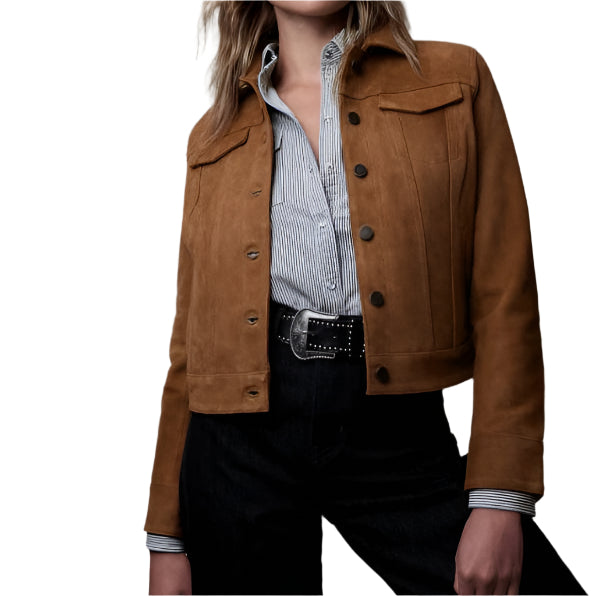 Women's Brown Suede Trucker Leather Jacket - AMSEL LEATHERS