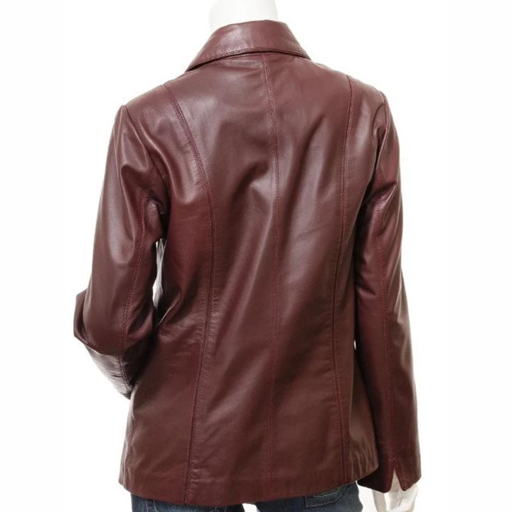 Women's Burgundy Sheepskin Leather Coat - AMSEL LEATHERS