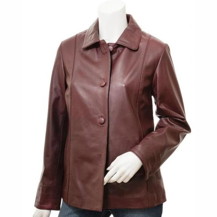 Women's Burgundy Sheepskin Leather Coat - AMSEL LEATHERS