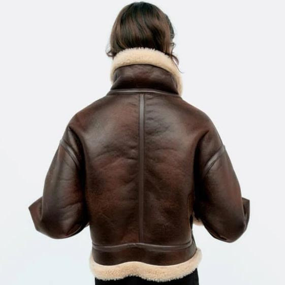 Women's Dark Brown B3 Bomber Shearling Fur Coat Aviator jacket - AMSEL LEATHERS