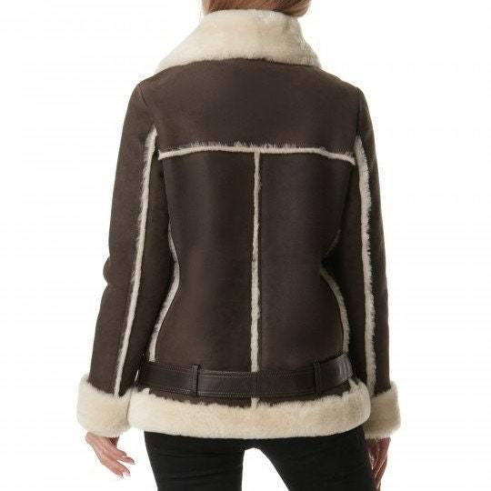 Women's Dark Brown B3 RAF Shearling Aviator Jacket - AMSEL LEATHERS