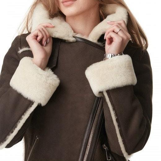 Women's Dark Brown B3 RAF Shearling Aviator Jacket - AMSEL LEATHERS