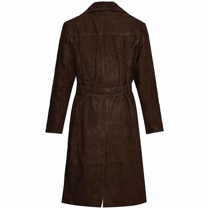 Women's Dark Brown RAF Aviator Suede Leather Trench Coat - AMSEL LEATHERS