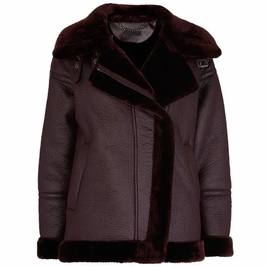 Women's Dark Maroon Faux Fur Shearling Biker Jacket - AMSEL LEATHERS