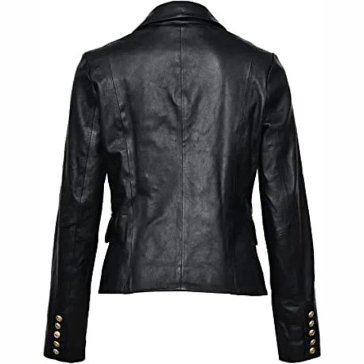 Women's Designer Double Breasted Black Leather Blazer - AMSEL LEATHERS