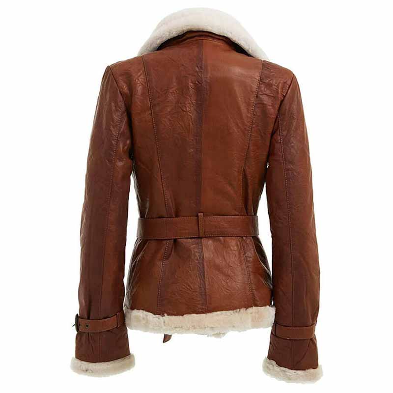 Women's Double Breasted Shearling Jacket - AMSEL LEATHERS