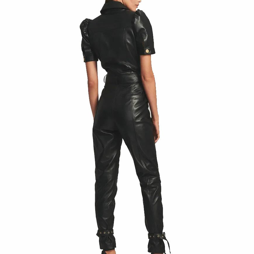 Women's Genuine Lambskin Leather Jumpsuit - AMSEL LEATHERS