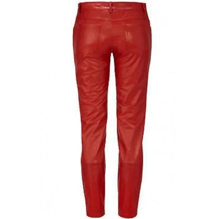 Women's Genuine Lambskin Red Leather Pant - AMSEL LEATHERS