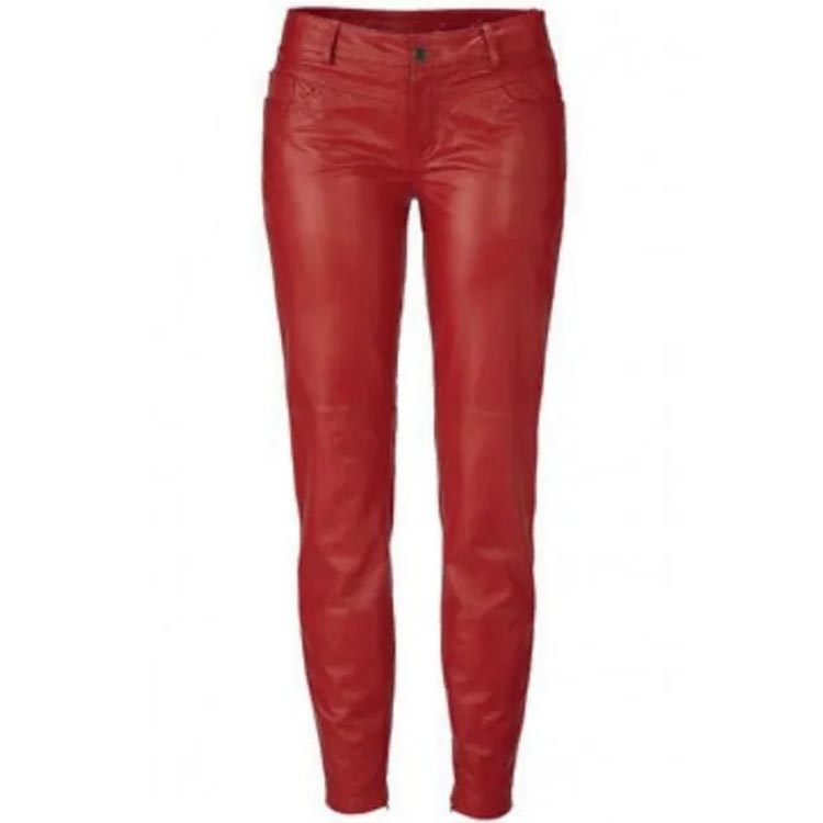 Women's Genuine Lambskin Red Leather Pant - AMSEL LEATHERS