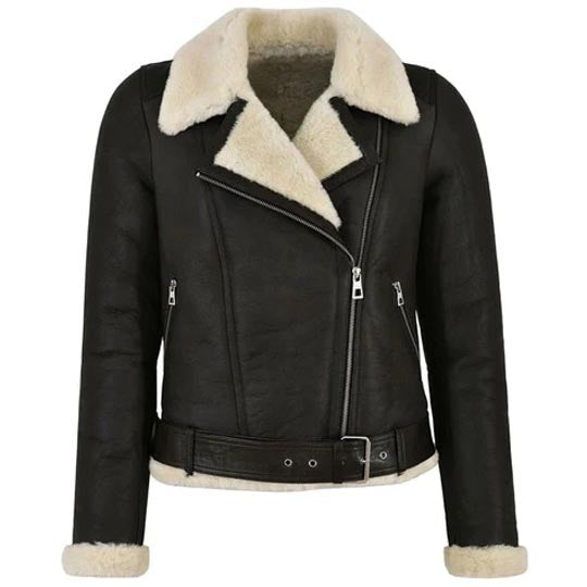 Women's Genuine Leather Shearling Motorcycle Jacket - AMSEL LEATHERS