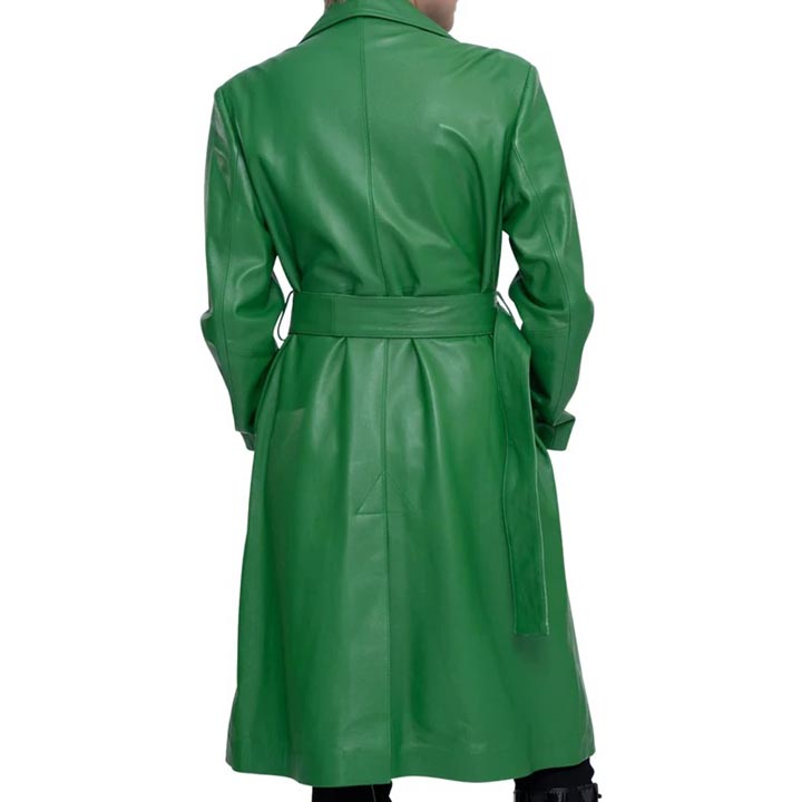 Women's Green Real Lambskin Soft Leather Trench Coat - AMSEL LEATHERS