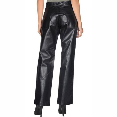 Women's High-Rise Waistline Leather Pants - AMSEL LEATHERS