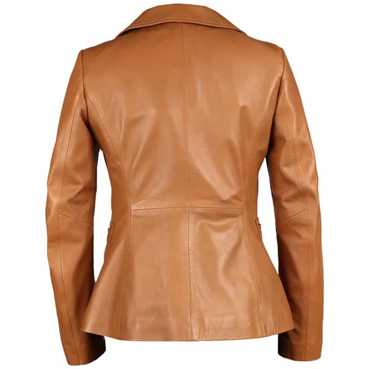 Women's Lambskin Tan Leather Blazer - AMSEL LEATHERS