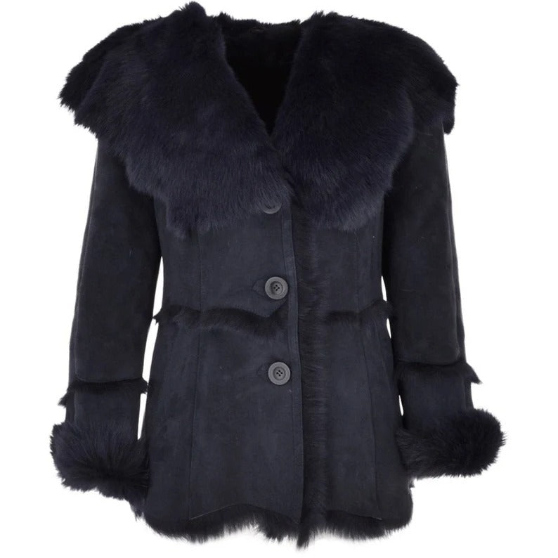 Women's Longhaired Shearling Coat With Large Hood - AMSEL LEATHERS