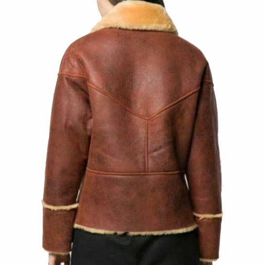 Women's Marron Shearling Biker Jacket - AMSEL LEATHERS