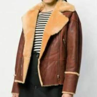 Women's Marron Shearling Biker Jacket - AMSEL LEATHERS