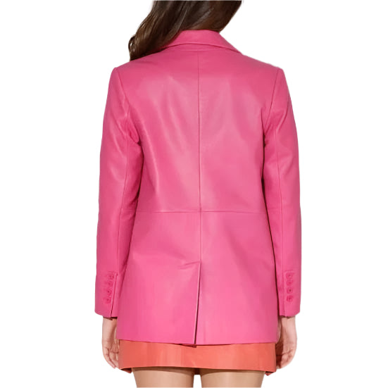 Women's Pink Leather Blazer - AMSEL LEATHERS