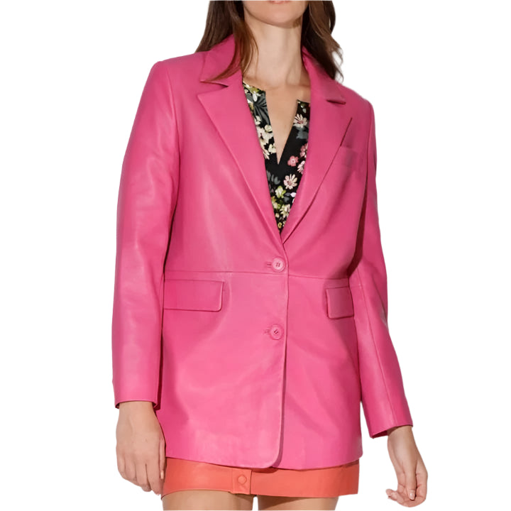 Women's Pink Leather Blazer - AMSEL LEATHERS