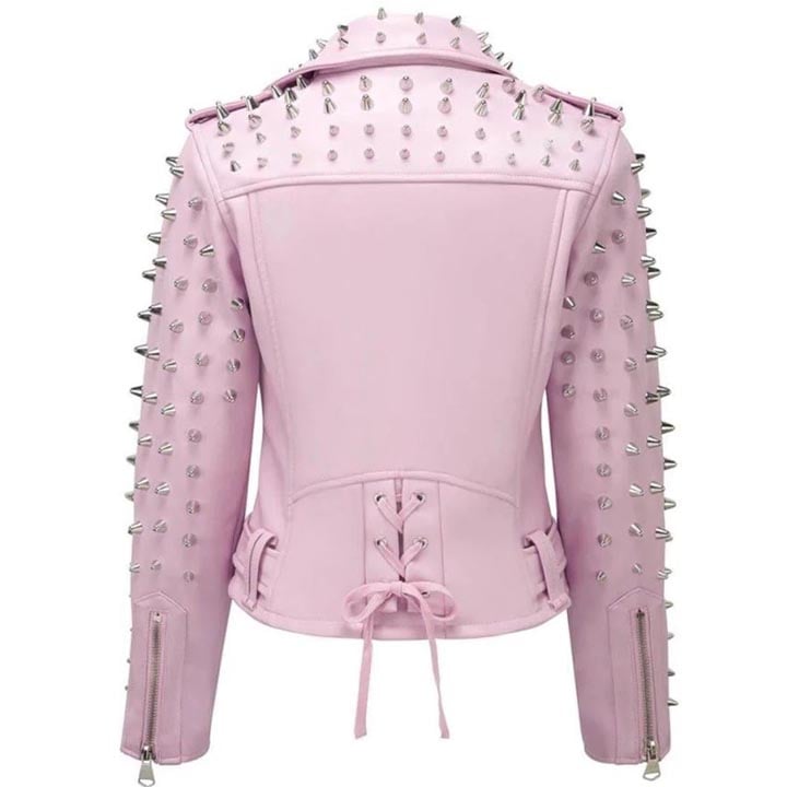 Women's Pink Leather Jacket with Studs - AMSEL LEATHERS