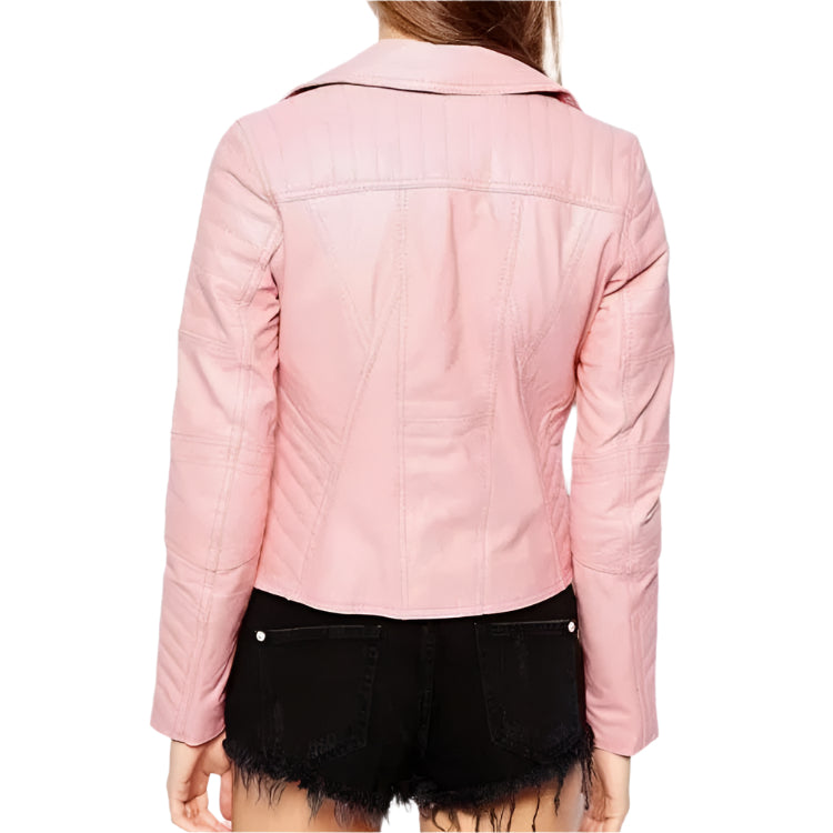 Women's Pink Leather Motorcycle Jacket - AMSEL LEATHERS