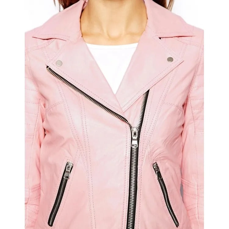 Women's Pink Leather Motorcycle Jacket - AMSEL LEATHERS