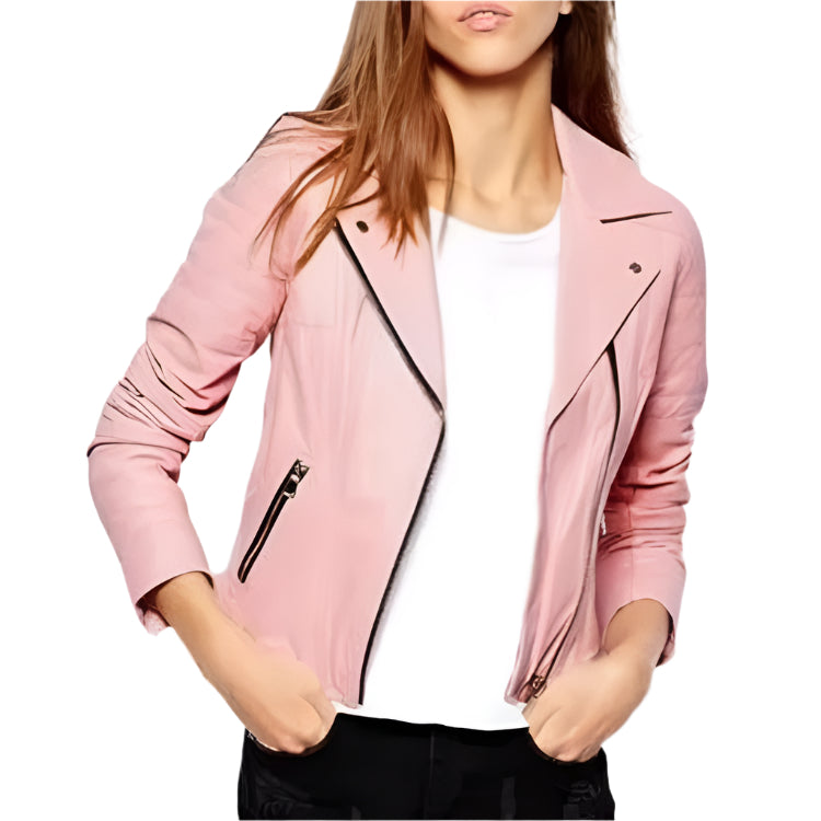 Women's Pink Leather Motorcycle Jacket - AMSEL LEATHERS