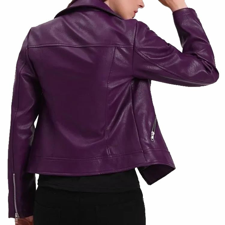 Women's Purple Leather Biker Jacket - AMSEL LEATHERS