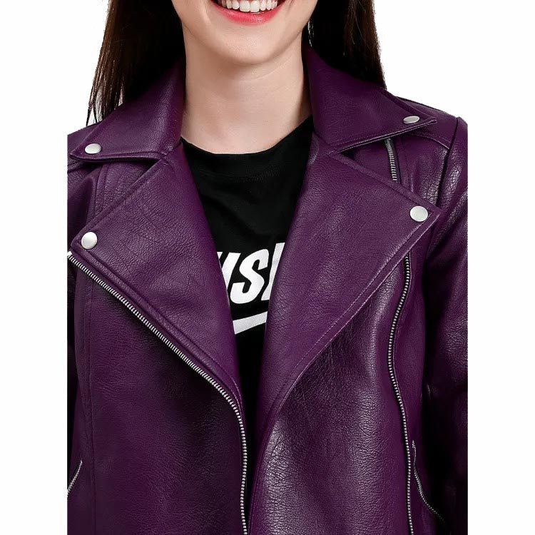 Women's Purple Leather Biker Jacket - AMSEL LEATHERS