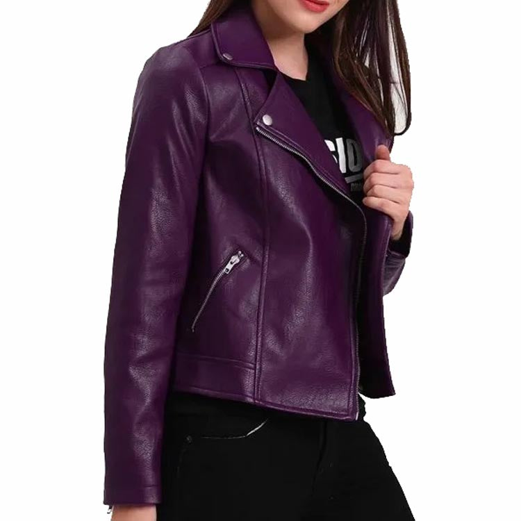 Women's Purple Leather Biker Jacket - AMSEL LEATHERS