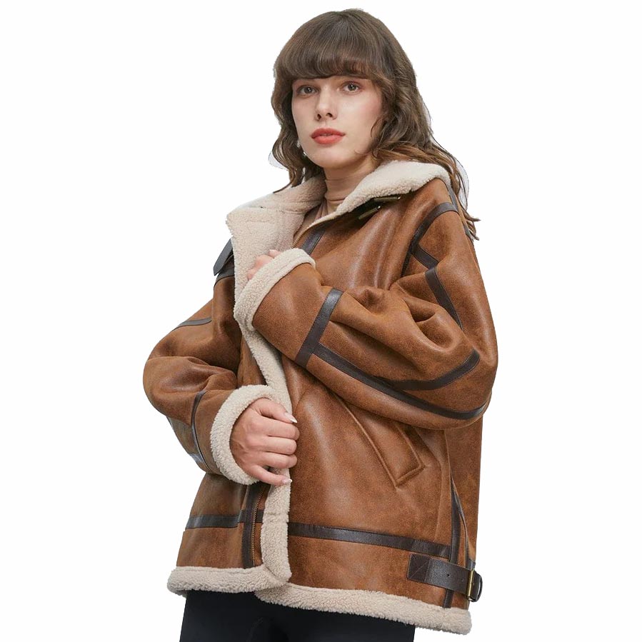 Women's B3 RAF Aviator Sheepskin Sherpa Fur Leather Jacket - AMSEL LEATHERS