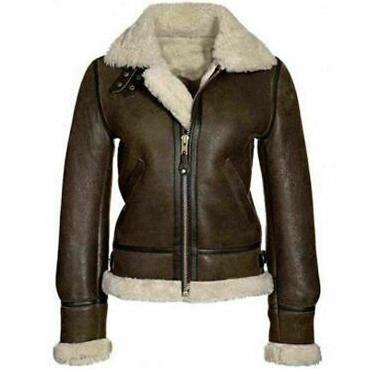 Women's RAF Aviator Sheepskin Shearling Bomber Jacket - AMSEL LEATHERS