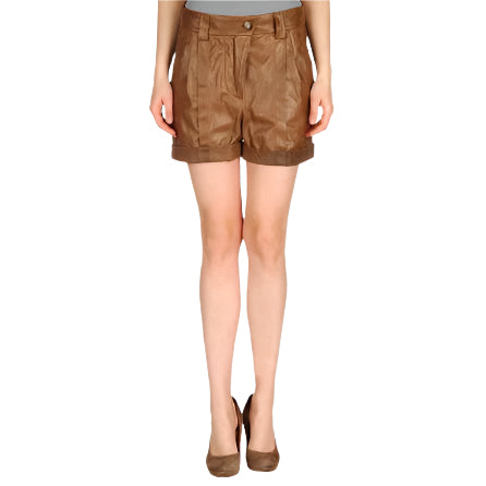 Women's Sassy Brown Leather Shorts with Ruffles – Stylish & Playful - AMSEL LEATHERS