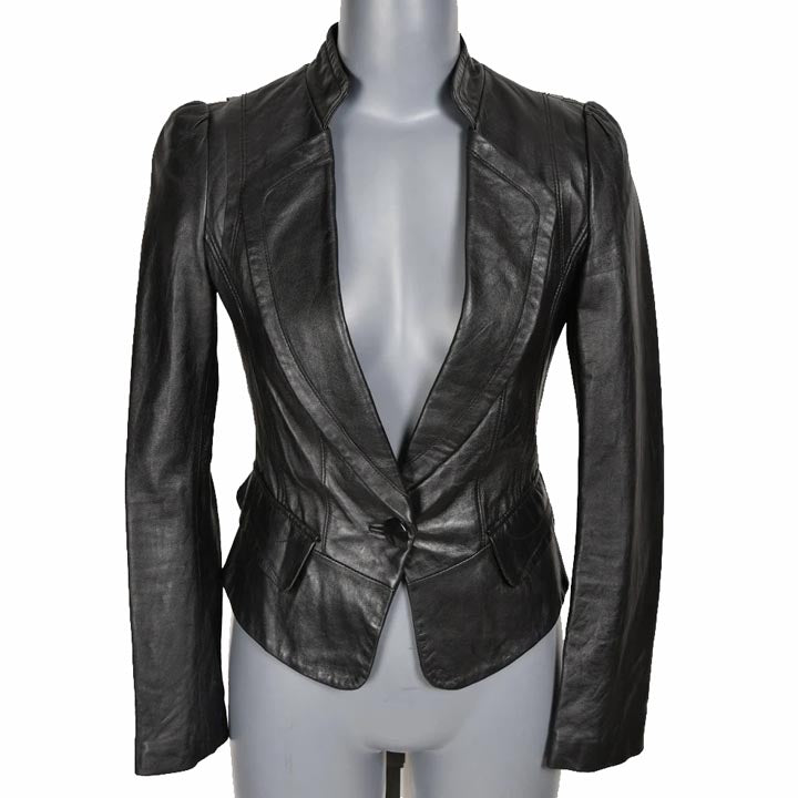 Women's Soft Genuine lambskin Leather Blazer Jacket - AMSEL LEATHERS