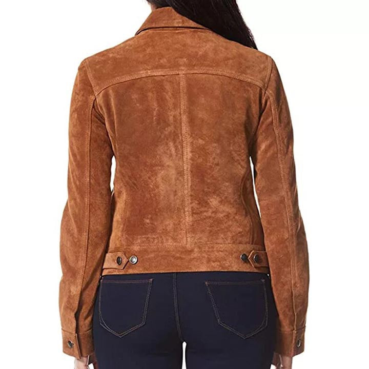 Women's Suede Leather Trucker Jacket - AMSEL LEATHERS