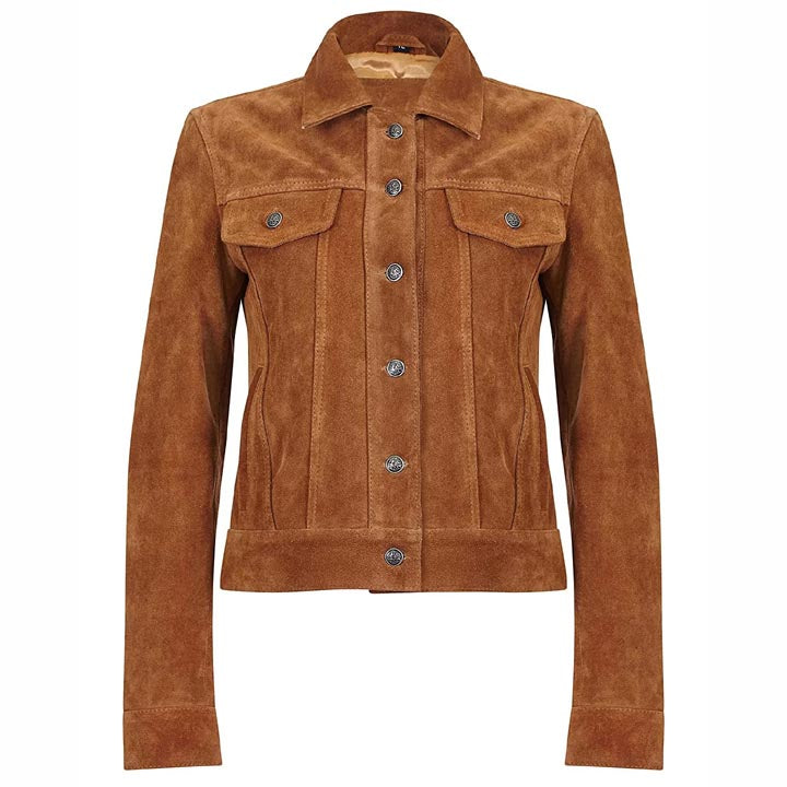 Women's Suede Leather Trucker Jacket - AMSEL LEATHERS