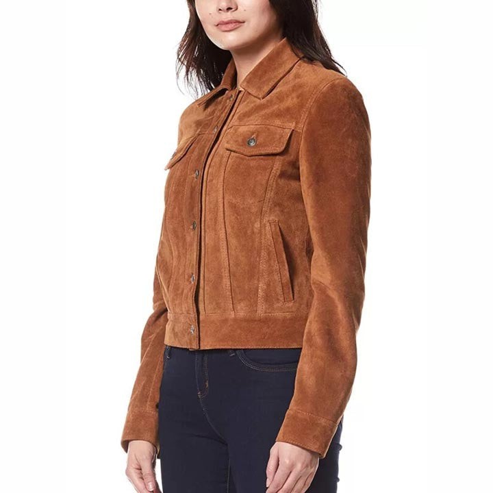 Women's Suede Leather Trucker Jacket - AMSEL LEATHERS