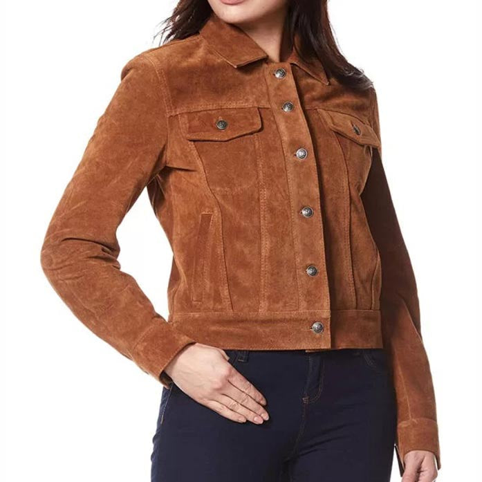 Women's Suede Leather Trucker Jacket - AMSEL LEATHERS