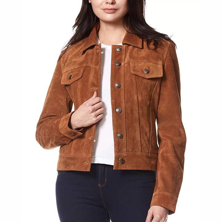 Women's Suede Leather Trucker Jacket - AMSEL LEATHERS