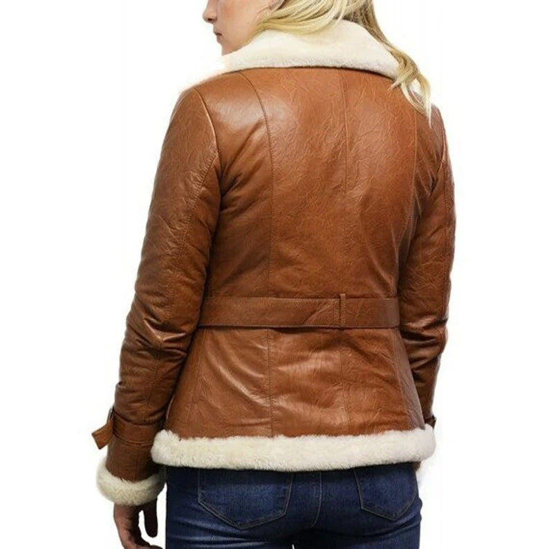 Women's Tan B3 Shearling Bomber Jacket Sheepskin Aviator Flying Jacket - AMSEL LEATHERS