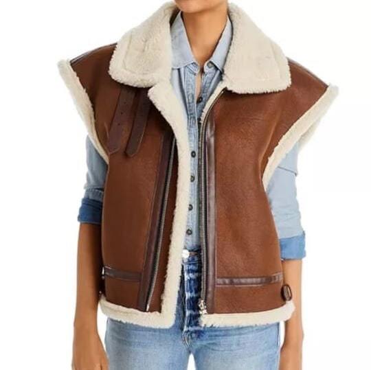 Women's WWII B3 Aviator Sheepskin Leather Vest - AMSEL LEATHERS