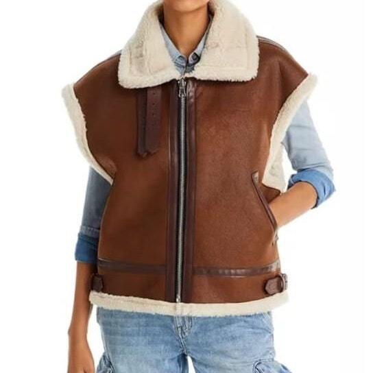 Women's WWII B3 Aviator Sheepskin Leather Vest - AMSEL LEATHERS