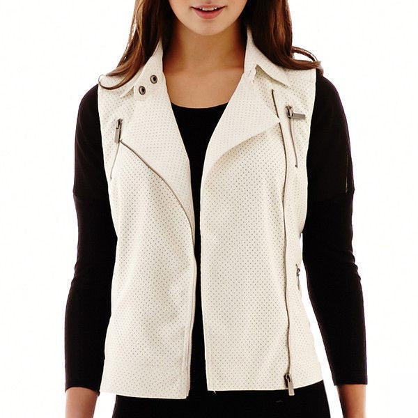 Women's White Leather Moto Vest - AMSEL LEATHERS