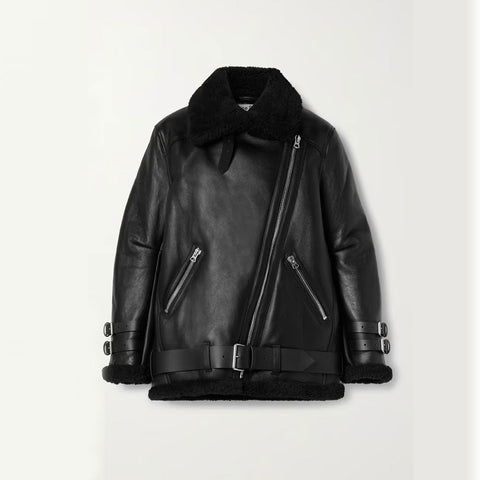 • black raf b3 shearling jacket mens front view
