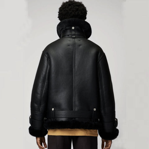 • women raf aviator shearling jacket collar detail
