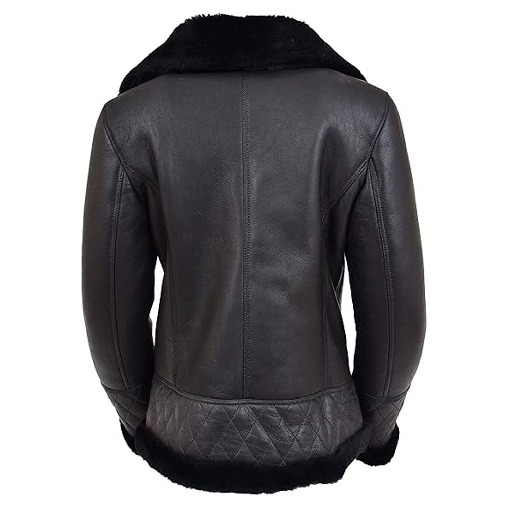 Women's Black Double Face Merino Shearling Aviator Coat - AMSEL LEATHERS