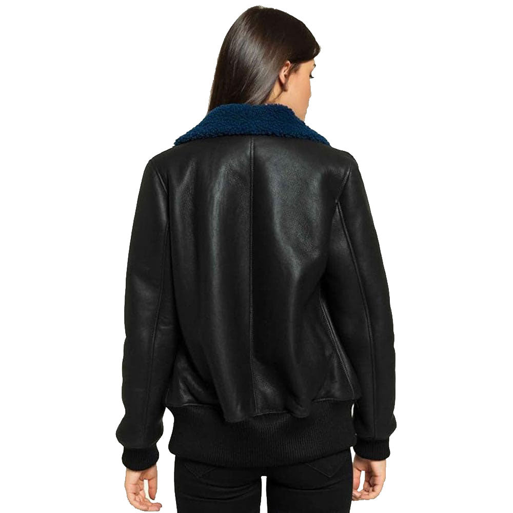 Women's Black Shearling College Jacket - Stylish Fur Lined Coat - AMSEL LEATHERS