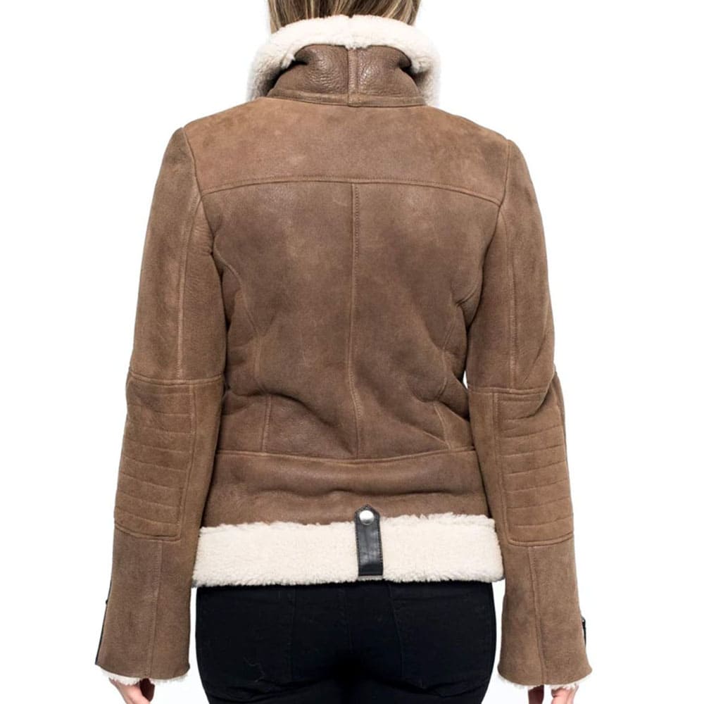 Women's Brown Shearling Aviator Jacket - AMSEL LEATHERS